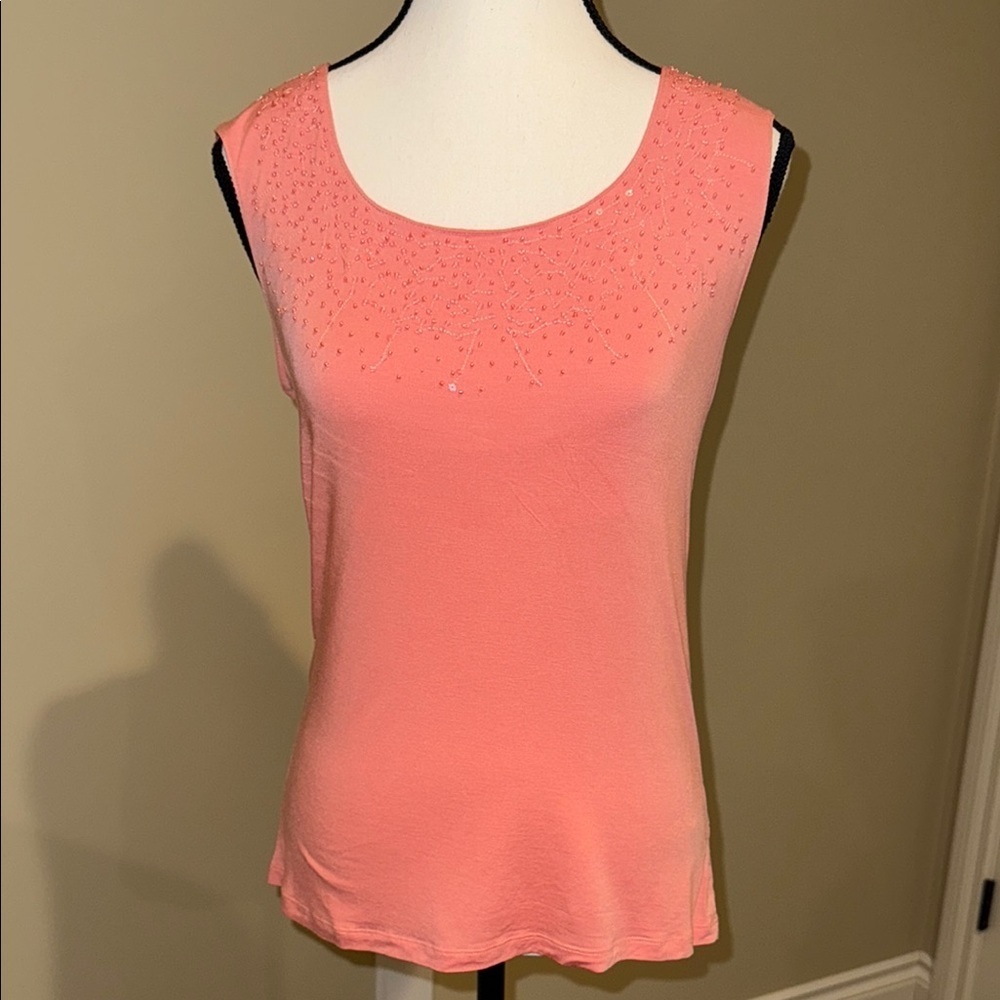 Le Chateau Tank Top Orange Bead Sequins Embellishments Sleeveless Women’s Sz S